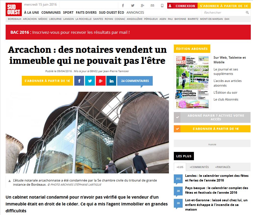 Article presse SCP DUCOURAU condamnation 100 000 euros